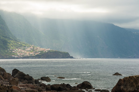 Scenic coastal landscape of Madeira island in Portugalの写真素材