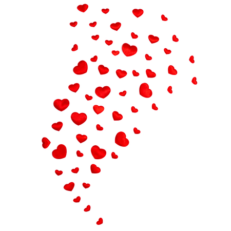 Creative composition with red hearts isolated on white. Love concept. Flat lay style, top view.の写真素材