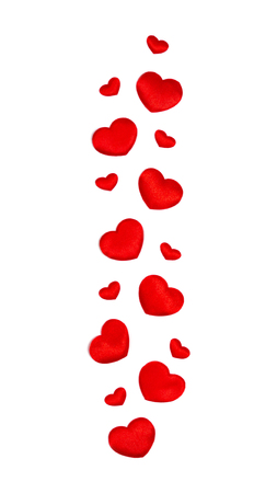 Creative composition with red hearts isolated on white. Love concept. Flat lay style, top view.の写真素材