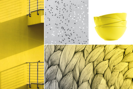 Collage inspired by trendy yellow and gray colors 2021.の写真素材