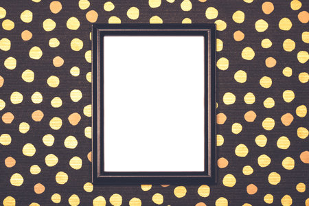 Festive background with blank black photo frame on black festive background. Mock up for photo or text. Top view.の写真素材