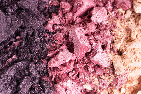 Smashed set of multicolor eyeshadow. Close-up of a makeup product.の写真素材