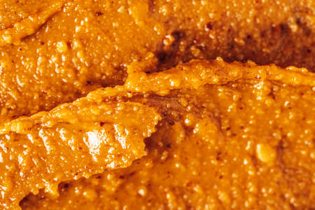 Close-up of peanut butter spread. Food background.の写真素材