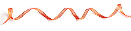 Wavy red ribbon isolated on white background.の写真素材