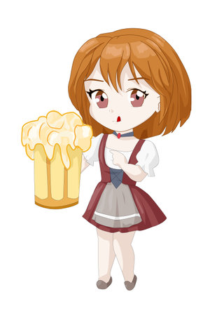 chi-bi anime brown hair red grey dress with beerのイラスト素材