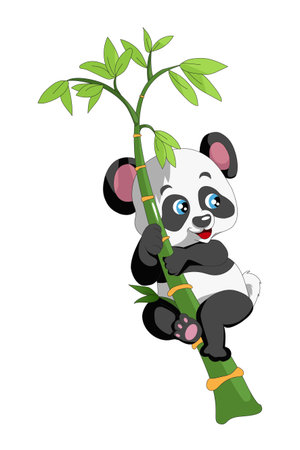 The laughing panda climb onto the bamboo, design cartoon vector illustrationのイラスト素材