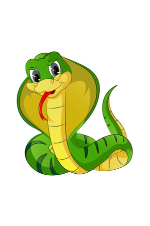 Angry yellow green cobra with gray eyes, design animal cartoon vector illustrationのイラスト素材
