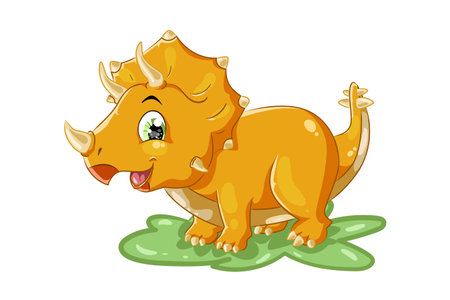A cute yellow triceratops animal cartoon illustrationのイラスト素材