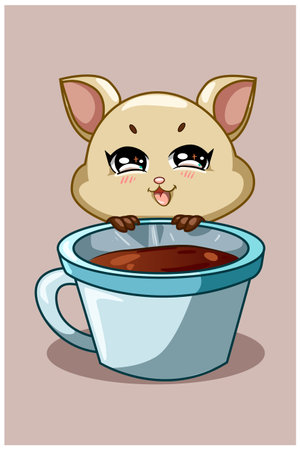 A little cute hamster with coffee illustrationのイラスト素材