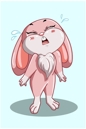 A little crying baby pink rabbit illustrationのイラスト素材