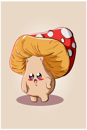 A little cute small mushroom illustrationのイラスト素材