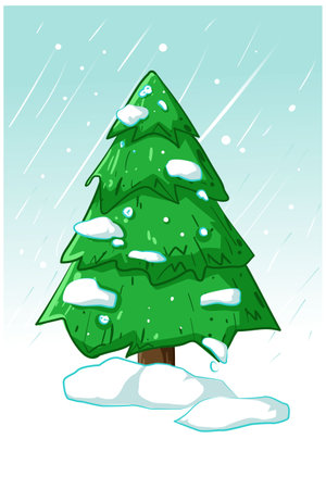 Illustration of spruce in the winterのイラスト素材