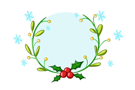 A Christmas theme holly wreath with blue crystals illustrationのイラスト素材