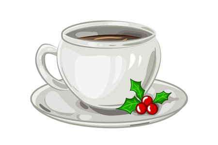 A coffee with holly leaves illustrationのイラスト素材