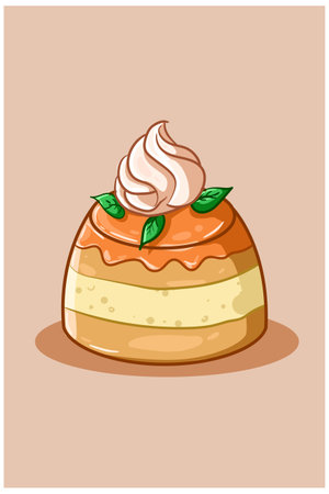 Illustration of orange pudding with creamのイラスト素材
