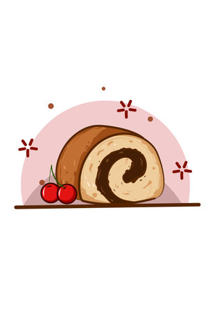 Illustration of bread rolls with cherry vectorのイラスト素材