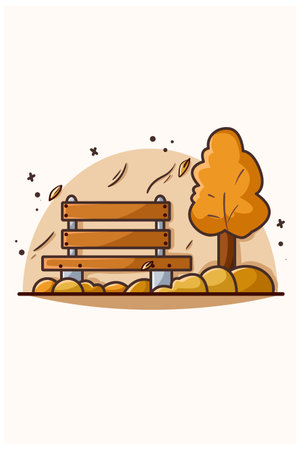 Autumn day in a curb with standee tree illustrationのイラスト素材