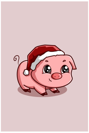 A cute baby pig with Christmas hatのイラスト素材