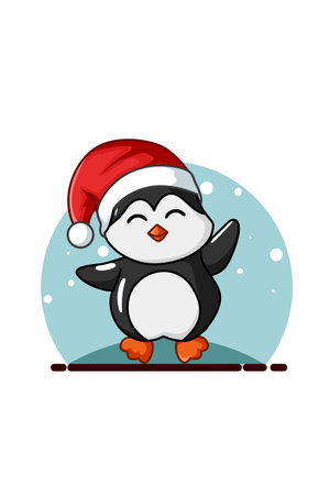 Penguin cartoon simple Christmas themeのイラスト素材