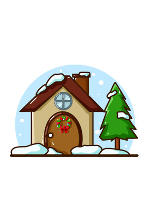 A home with spruce tree at the Christmas timeのイラスト素材