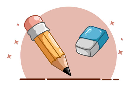 Illustration of one pencil and one eraserのイラスト素材