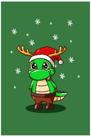 The dinosaur wearing a Christmas costume with green backgroundのイラスト素材