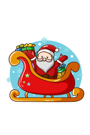 Santa Claus on the train with some giftsのイラスト素材