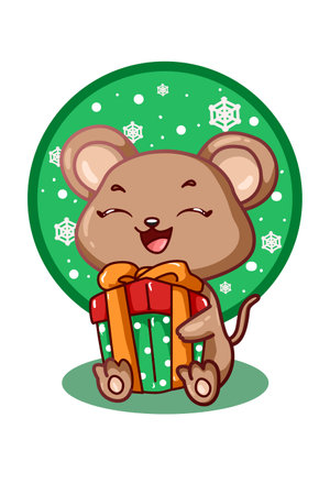 The mouse brought a Christmas presentのイラスト素材