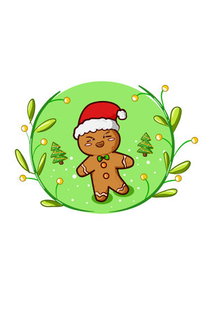 Biscuit man with Christmas had, green backgroundのイラスト素材