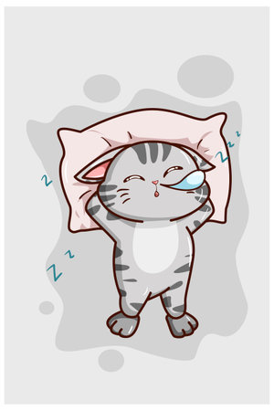 A little cute gray cat who is fast asleepのイラスト素材