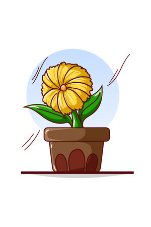 Yellow flowers on pots illustrationのイラスト素材