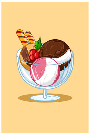 Crushed ice cream in a bowl with two wafersのイラスト素材