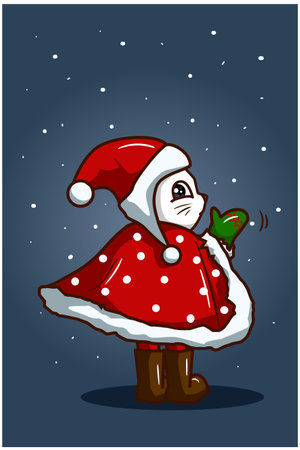 A cat in a christmas costume that wavedのイラスト素材