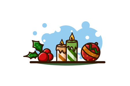 Holly leaves, candles and ball, christmas iconのイラスト素材