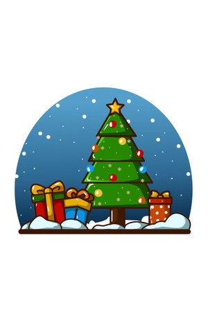 Christmas tree with some gift at Christmas eve with sky night backgroundのイラスト素材