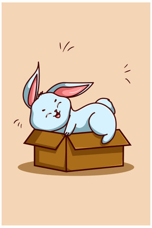 A blue rabbit on top of the box illustrationのイラスト素材