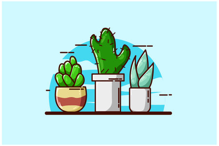 Three plants illustration with blue backgroundのイラスト素材
