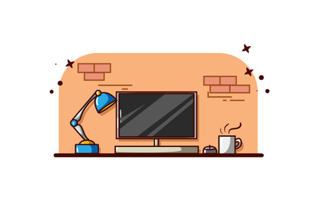 Workspace computer with lap and cup illustrationのイラスト素材