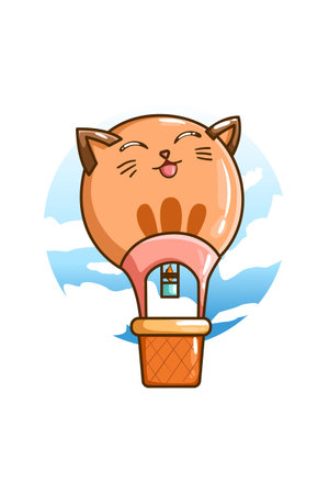 Illustration of a air balloon cat shapeのイラスト素材