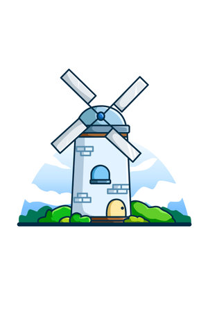 Windmill illustration at the noonのイラスト素材
