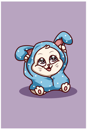 A small cat wearing blue rabbit jacket hoodieのイラスト素材