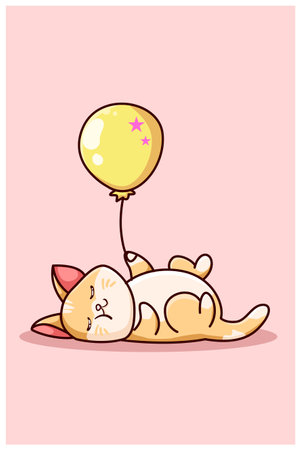A cute cat sleeping with yellow balloonのイラスト素材