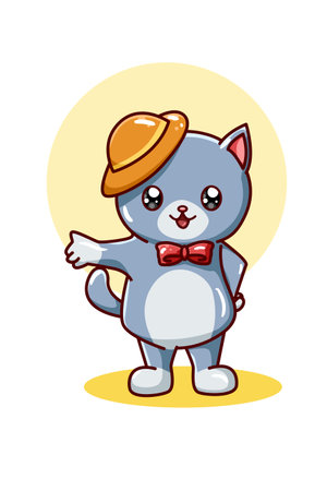 Cute cat wearing yellow hat illustrationのイラスト素材