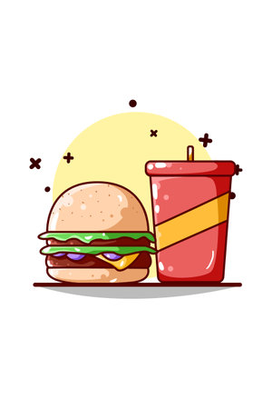 Burger and soft drink illustrationのイラスト素材