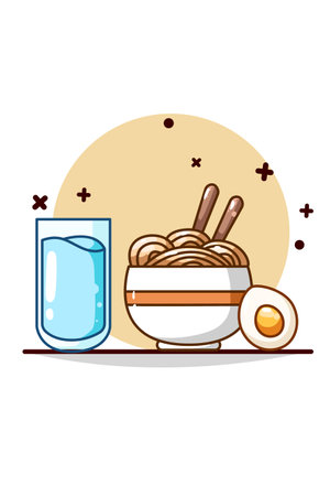 Illustration of mineral water, noodles and eggのイラスト素材