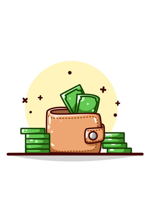 Wallet and money illustration hand drawingのイラスト素材