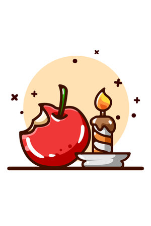 Apple and candle illustrationのイラスト素材