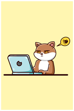 A dizzy cat doing chores on a laptopのイラスト素材