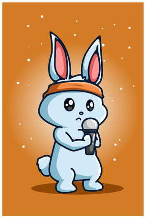 A rabbit holding a microphone hand drawingのイラスト素材