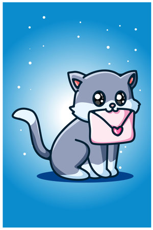 A cute cat carrying a love letterのイラスト素材